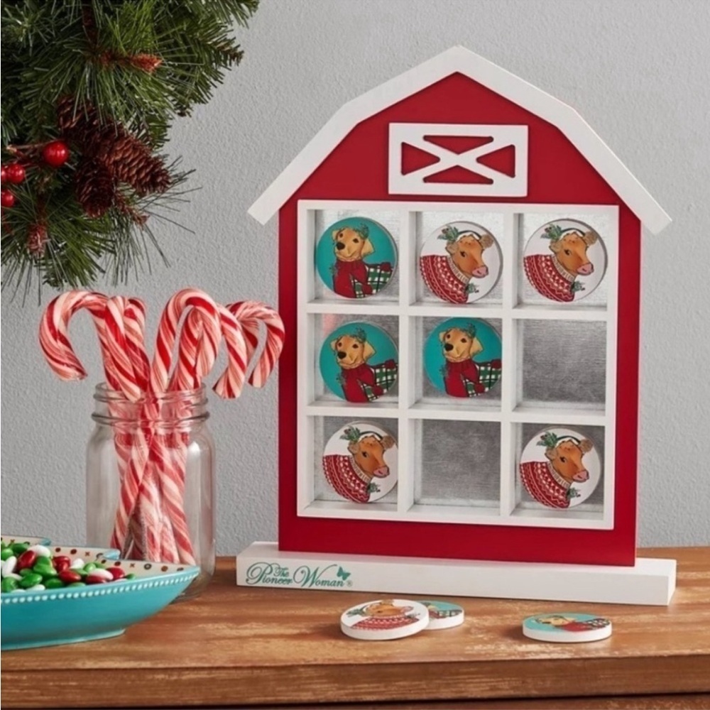 The Pioneer Woman Christmas Holiday Barn MDF Tic-Tac-Toe Board Game: